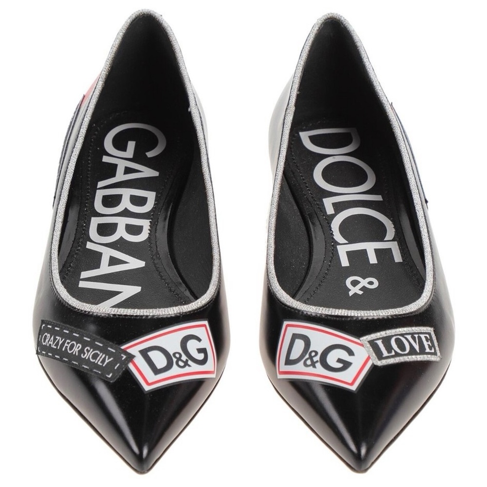 Dolce & Gabbana Black Bellucci Ballet Flats with L'amore, Heart & D&G patches 38